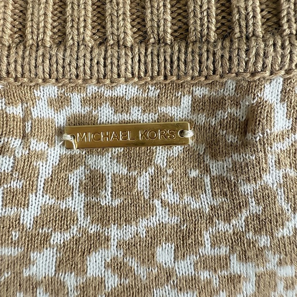 Michael Kors XS Tan Beige Leopard Print Sweater Cowl Neck Ribbed Trim Pullover - Picture 4 of 8